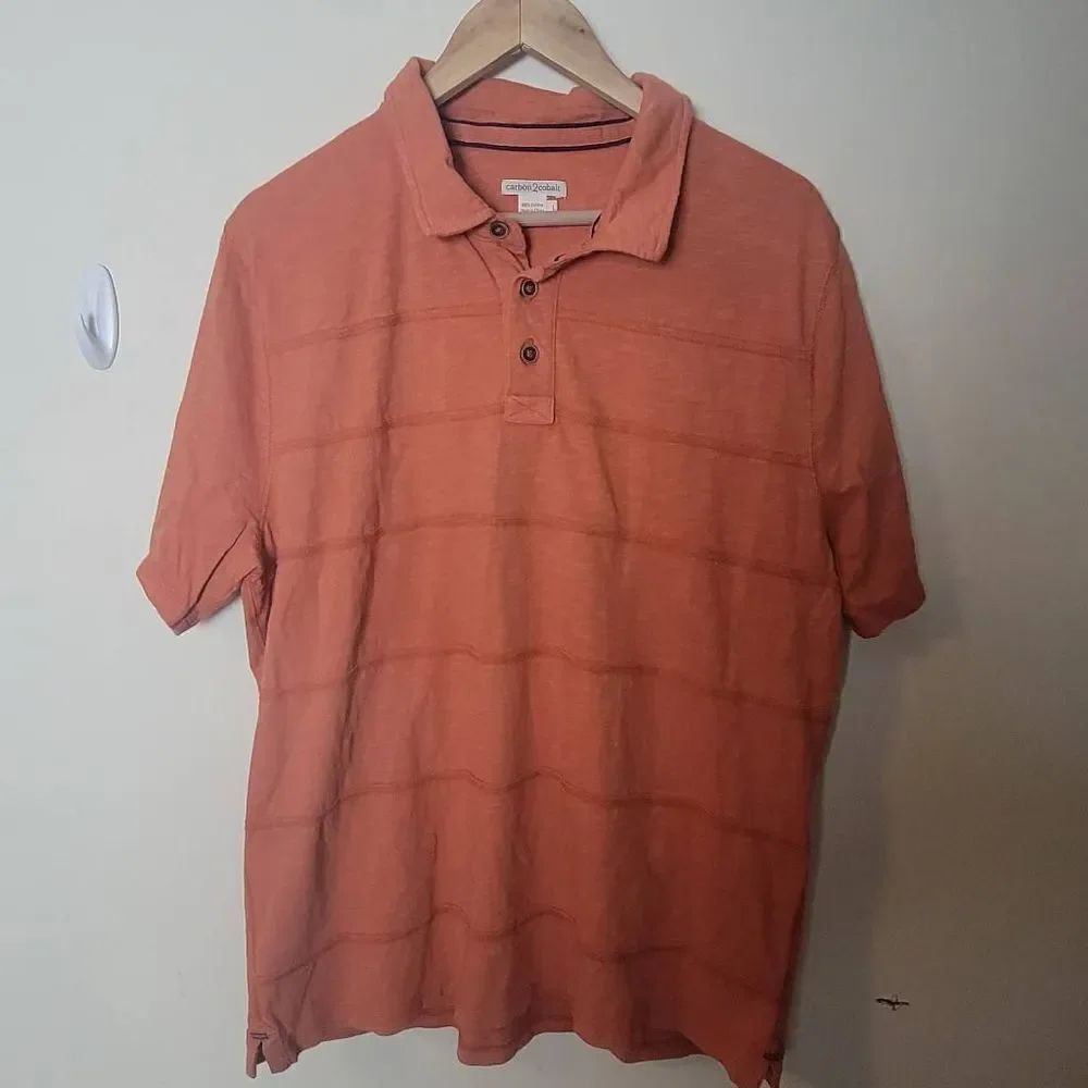 Carbon 2 Cobalt Men's Shirt Polo Orange Textured Stripe Short Sleeve Large